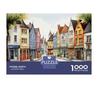 Rompecabezas De 1000 Piezas para Adultos Colorful European Village Street Rompecabezas para Adultos Juegos De Relajación Desafío Difícil Ayuda A Ejercitar El Cerebro 52x38cm/1000pcs