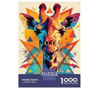 Rompecabezas De 1000 Piezas para Adultos Colorful Giraffe Portrait with Geometric Background Rompecabezas para Adultos Juegos Familiares Desafío Difícil para Cumpleaños, Navidad 52x38cm/1000pcs