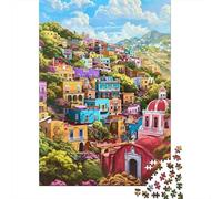 Rompecabezas De 1000 Piezas para Adultos Colorful Hillside Village Scene-3 Rompecabezas para Adultos Juegos Familiares Decoración del Hogar Desafío Educativo 70x50cm/1000pcs