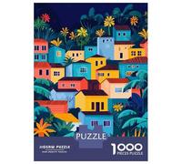 Rompecabezas De 1000 Piezas para Adultos Colorful Houses of Tropical Village Minimalist Art Rompecabezas para Adultos Juego De Ingenio Pero Divertido Y Humorístico 70x50cm/1000pcs