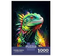 Rompecabezas De 1000 Piezas para Adultos Colorful Iguana Portrait Neon Rompecabezas para Adultos Juegos Familiares para La Diversión Familiar Regalo De Cumpleaños, Regalos, 38x26cm/1000pcs