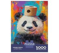 Rompecabezas De 1000 Piezas para Adultos Colorful Panda with Toilet Paper Hat Rompecabezas para Adultos Juegos Familiares para La Diversión Familiar Regalo De Cumpleaños, Regalos, 38x26cm/1000pcs