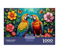 Rompecabezas De 1000 Piezas para Adultos Colorful Parrots with Flowers Rompecabezas para Adolescentes Juego Práctico Desafío Difícil Regalo De Cumpleaños, Regalos, 70x50cm/1000pcs