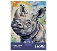 Rompecabezas De 1000 Piezas para Adultos Colorful Rhino Painting Rompecabezas para Adultos Juguetes Antiestrés Difícil Difícil Y Desafiante 52x38cm/1000pcs