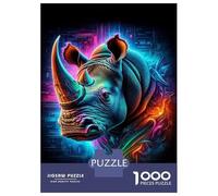 Rompecabezas De 1000 Piezas para Adultos Colorful Rhino Wall Art Print Rompecabezas para Adultos Análisis Práctico del Juego Y Lógica Interacción Entre Padres E Hijos 52x38cm/1000pcs