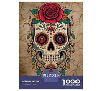 Rompecabezas De 1000 Piezas para Adultos Colorful Sugar Skull with Floral Accents Rompecabezas para Adultos Juegos Divertidos Pero Divertidos Y Humorísticos Desafiantes De Completar 38x26cm/1000pcs