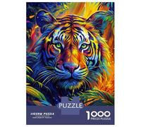 Rompecabezas De 1000 Piezas para Adultos Colorful Tiger Portrait in Jungle Rompecabezas para Adultos Juguete Decoración De Pared Difícil Difícil Y Desafío 38x26cm/1000pcs