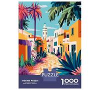 Rompecabezas De 1000 Piezas Para Adultos Colorful Tropical Mediterranean European Town Minimalist Art Illustration Rompecabezas Para Adultos Juegos Relajantes Regalos Para Mujeres Desafiantes Para Com