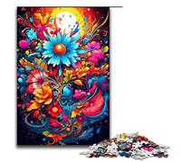 Rompecabezas de 1000 Piezas para Adultos Colorido Arte Floral psicodélico Rompecabezas de Madera para Adultos y niños Herramienta para aliviar el estrés 75 x 50 cm