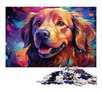 Rompecabezas de 1000 Piezas para Adultos Colorido Arte psicodélico de Golden Retrievers Rompecabezas de Papel Juguete Educativo de Aprendizaje 1000 Piezas (38 x 26 cm)