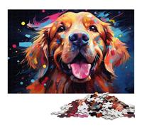 Rompecabezas de 1000 Piezas para Adultos Colorido Arte psicodélico de Golden Retrievers Rompecabezas de Madera para Adultos y niños 1000 Piezas (75 x 50 cm)