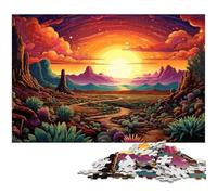 Rompecabezas de 1000 Piezas para Adultos Colorido Atardecer psicodélico en el Desierto Divertido Rompecabezas Familiar con póster a Juego y Hoja de Trivia (75 x 50 cm)