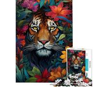 Rompecabezas de 1000 Piezas para Adultos Colorido con diseño de Tigre y Animales Salvajes Rompecabezas Divertidos para Adolescentes Decoración de Pared cumpleaños (tamaño 38x52cm)