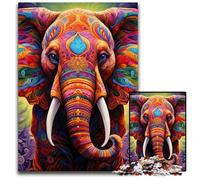 Rompecabezas de 1000 Piezas para Adultos, Colorido Elefante de Madera, Rompecabezas de Alta dificultad para Adolescentes, 50x75cm/19,68x29,52 Pulgadas