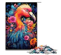 Rompecabezas de 1000 Piezas para Adultos Colorido Flamenco psicodélico Floral de fantasía Juego práctico 75 x 50 cm