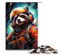 Rompecabezas de 1000 Piezas para Adultos Colorido Mapache Espacial psicodélico Juego de relajación Familiar antiestrés desafío difícil 75 x 50 cm