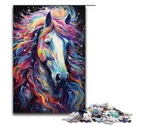 Rompecabezas de 1000 Piezas para Adultos Colorido psicodélico exploración Espacial Caballo Divertido Rompecabezas Familiar con póster a Juego y Hoja de Trivia 75 x 50 cm