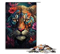 Rompecabezas de 1000 Piezas para Adultos Colorido psicodélico fantasía Floral Tigre Rompecabezas de Madera Juego Educativo para Adultos Juguete de desafío (tamaño 75 x 50 cm)