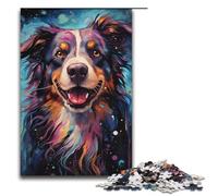 Rompecabezas de 1000 Piezas para Adultos Colorido psicodélico Galaxia Perro Pastor Rompecabezas de Madera Juego desafiante 1000 Piezas (38 x 26 cm)