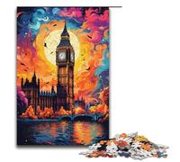 Rompecabezas de 1000 Piezas para Adultos Colorido y psicodélico del Big Ben y el London Eye. Juego práctico (38 x 26 cm).