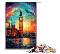 Rompecabezas de 1000 Piezas para Adultos Colorido y psicodélico del Big Ben y el London Eye Rompecabezas de Madera Juego Educativo para Adultos Juguete de desafío 75 x 50 cm