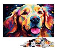 Rompecabezas de 1000 Piezas para Adultos Coloridos diseños psicodélicos de Golden Retrievers cumpleaños o de Pared (38 x 26 cm)