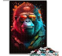 Rompecabezas de 1000 Piezas para Adultos, Coloridos gorilas con Gafas, Hecho de Madera, Ideal como decoración o Regalo de cumpleaños, 50x75cm, Ideal para cumpleaños, Vacaciones, Navidad, Halloween