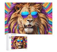 Rompecabezas de 1000 piezas para adultos, coloridos lentes de sol de león, rompecabezas artístico para adultos, juegos divertidos, Staycation, matar el tiempo, cumpleaños y regalos únicos, 1000 piezas