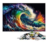 Rompecabezas de 1000 Piezas para Adultos, Coloridos Rompecabezas de Madera de Olas del océano, Juego Interactivo Familiar, Regalo Artesanal con Ilustraciones Coloridas, 50x75cm/19,68x29,52 Pulgadas