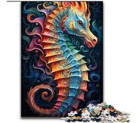 Rompecabezas de 1000 Piezas para Adultos con caballitos de mar de Colores Hechos de maderay Año Nuevo,Regalo navideño de 50x75cm para Fiestas,cumpleaños y Noches de Juegos en Familia