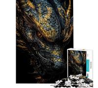 Rompecabezas de 1000 Piezas para Adultos con Cabeza de dragón Dorado Juguete Decorativo para Pared Que Mejora la Memoria Difícil y desafiante (tamaño 50x75cm)