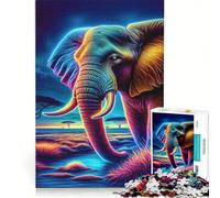 Rompecabezas de 1000 Piezas para Adultos con Cabeza de Elefante neón Juegos relajantes interacción Entre Padres e Hijos Regalo de cumpleaños Regalos de Viaje 50x75cm