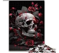 Rompecabezas de 1000 Piezas para Adultos con Calavera de Rosas Rojas de Madera, Actividad Divertida para el hogar, 50x75cm, decoración artística DIY, Regalo de cumpleaños