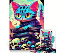 Rompecabezas de 1000 Piezas para Adultos con Calaveras de Gatos y Libros Arte de Corte Exacto Juego Creativo Juguete para Relajarse Tranquilo (38x26cm)
