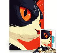Rompecabezas de 1000 Piezas para Adultos con Cara de Gato,ilustración Minimalista y Adorable,decoración práctica,Juguete para ejercitar la Mente,diversión Casual, (50x75cm)