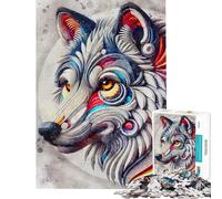 Rompecabezas de 1000 Piezas para Adultos con Cara de Lobo Arte Abstracto Juegos Familiares para divertirse en Familia difícil y desafiante (tamaño 50x75cm)