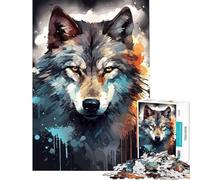 Rompecabezas de 1000 Piezas para Adultos con Cara de Lobo en Acuarela Oscura Juguete Intelectual Juegos educativos para Toda la Familia Excelentes Regalos y Juguetes (tamaño 50x75cm)
