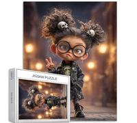 Rompecabezas de 1000 piezas para adultos con caras de niña haciendo caras para adultos, rompecabezas artístico de fondo callejero por la noche, desafiantes juegos de actividades familiares