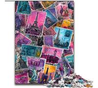 Rompecabezas de 1000 Piezas para Adultos, con Collage de Sellos de París, de Madera, Ideal para Adolescentes y familias Navidad tamaño 50x75cm