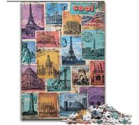Rompecabezas de 1000 Piezas para Adultos, con Collage de Sellos de París, de Madera, Ideal para Oficina, Dormitorio y Sala de Estar, tamaño 50x75cm
