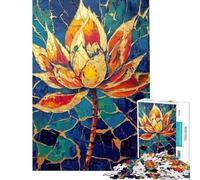 Rompecabezas de 1000 Piezas para Adultos con diseño Abstracto de Flor de Loto y Detalles Dorados Juego Familiar Ideal para Pasar el Tiempo en casa cumpleaños y Navidad (50x75cm)