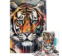 Rompecabezas de 1000 Piezas para Adultos con diseño Abstracto de Tigre Rompecabezas de Arte Animal para Adultos Juegos relajantes Decoración Interacción Entre Padres e Hijos (Tamaño 38x52cm)