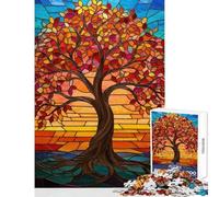 Rompecabezas de 1000 Piezas para Adultos con diseño de árbol de la Vida en vidrieras Juegos relajantes Divertidos y con Humor Decoración de Pared Un Reto para completar (38x52cm)