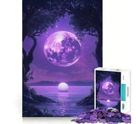 Rompecabezas de 1000 Piezas para Adultos con diseño de árbol, Luna púrpura y océano, Juguete para ejercitar la Mente, Alivio del estrés y decoración de Pared (50x75cm)