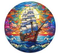 Rompecabezas de 1000 Piezas para Adultos,con diseño de Barco de Vidrio de Colores,Rompecabezas Redondos,desafiante Rompecabezas para Adolescentes, decoración del hogar o Regalo