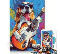 Rompecabezas de 1000 Piezas para Adultos con diseño de Beagle Guitarrista,Bordes, Juego cognitivo,Regalo,Juego de Ocio,Actividad de cumpleaños (38x26cm)