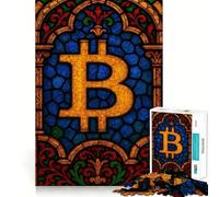 Rompecabezas de 1000 Piezas para Adultos con diseño de Bitcoin,vitral,Arte de Corte preciso,Juguete Creativo,Juego para el Tiempo Libre, Relajante (50x75cm)