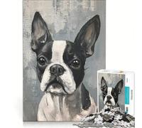 Rompecabezas de 1000 Piezas para Adultos con diseño de Boston Terrier, Ideal para Pintar, Hacer tú Mismo, fomentar la interacción Entre Padres e Hijos y Fortalecer el Amor en Pareja 38x26cm