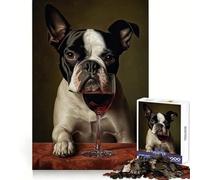 Rompecabezas de 1000 Piezas para Adultos con diseño de Boston Terrier y Vino Ideal para desarrollar la Memoria, Evitar distracciones y Crear una Experiencia Festiva y Sorprendente (38x26cm)