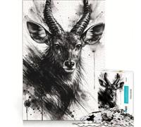 Rompecabezas de 1000 Piezas para Adultos con diseño de Cabeza de antílope, Tinta, Juegos Divertidos, interacción Entre Padres e Hijos, Regalo de Juego desafiante, 38x26cm